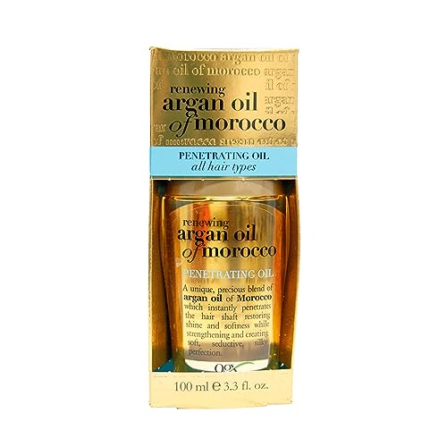 OGX Renewing + Argan Oil of Morocco Penetrating Hair Oil Treatment, Moisturizing & Strengthening Silky Oil for All Hair Types, Paraben-Free, Sulfated-Surfactants Free, 3.3 fl oz