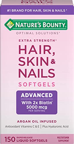 Nature’s Bounty Advanced Hair, Skin & Nails, Argan-Infused Vitamin Supplement with Biotin and Hyaluronic Acid, 150 Rapid Release Softgels