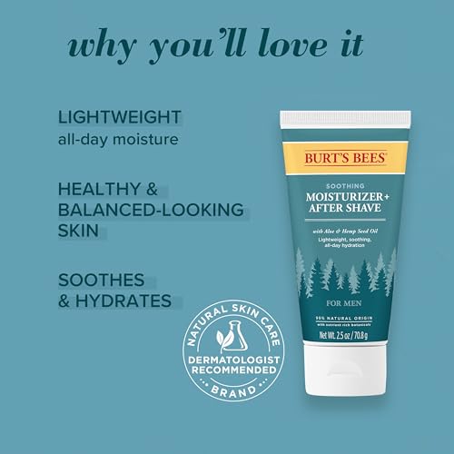 Burt’s Bees Soothing Moisturizer + After Shave with Aloe & Hemp, For Men, 2.5 Ounces