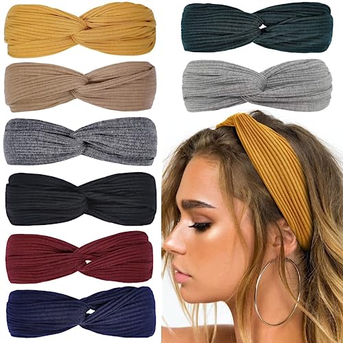 Huachi Headbands for Women Twist Knotted Women Head Bands Boho Stretchy Hair Bands Non Slip for Girls Criss Cross Turban Plain Headwrap Yoga Workout Vintage Hair Accessories, Solid Color