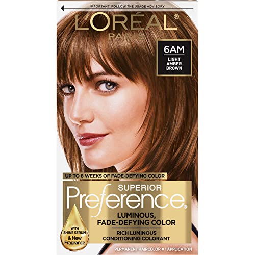 L’Oreal Paris Superior Preference Fade-Defying + Shine Permanent Hair Color, 6AM Light Amber Brown, Pack of 1, Hair Dye