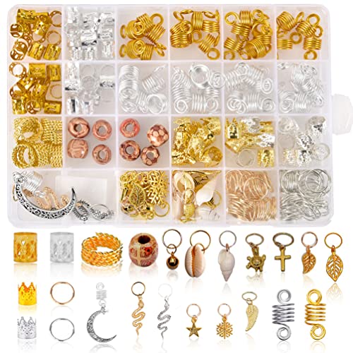 Hair Jewelry for Braids, 241 Pcs Loc Jewelry for Hair Dreadlocks, Multiple Styles Gold Silver Metal Hair Cuffs Braid Accessories for Black Women