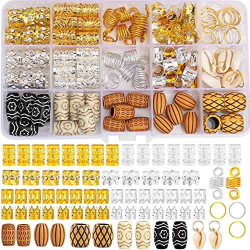 133 PCS Hair Jewelry for Braids Locs Dreadlock Accessories Hair Decoration Hair Coils Rings Dreadlocks Hair Cuffs Shells Imitation Wood-Like Hair Tube Beads for Women Gorls