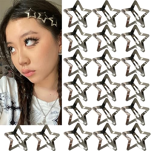 20 PCS 1.22″ Star Hair Clips Snap Star Hair Accessories Non Slip Star Clips for Girls Women Y2K Accessories Silver Metal Hair Clips Star Hair Barrettes Star Hair Clips for Women Star Hair Clip