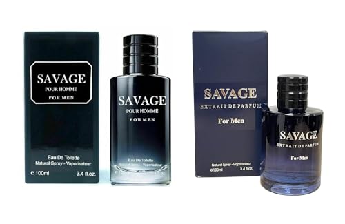 2 Pack Savage for Men | Inspired by Sauvage | – 3.4 Oz Men’s Eau De Toilette Spray & EDP Spray – Refreshing & Warm Masculine Scent for Daily Use Men’s Casual Cologne /100ml each (Pack of 2)