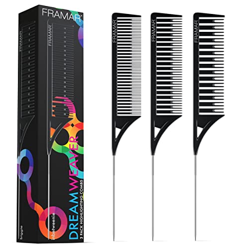 Framar Dreamweaver Highlight Comb Set – Combs for Hair Stylist, Highlighting Comb, Hair Dye Comb, Hair Highlighter Comb with Metal Pick, Balayage Comb