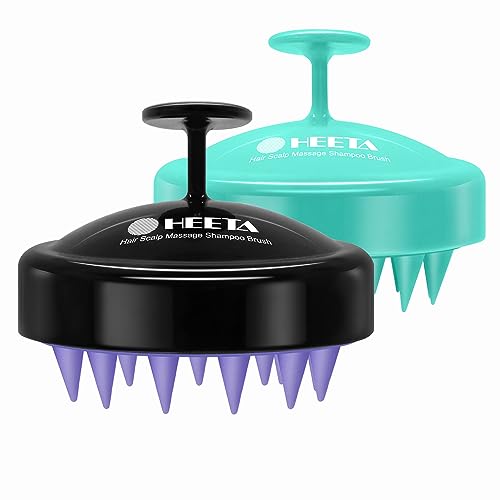 HEETA 2 Pack Hair Scalp Massager Shampoo Brush for Hair Growth, Hair Scalp Scrubber with Soft Silicone, Wet and Dry Hair Detangler (Black & Green)