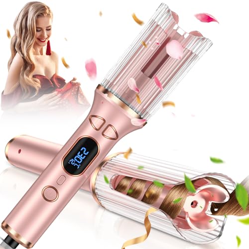 Automatic Curling Iron, Auto Curling Wand with 1 inch Large Ceramic Barrel [Lasting Styling | Auto Shut Off] Dual Voltage Hair Curler w/ 4 Temps & Timer, Auto Rotating Wave Curling Iron Hot Tools