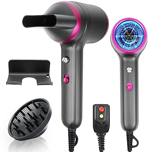 Hair Dryer with Diffuser 200 Million Ionic Blow Dryer 1800W Portable Hairdryer Fast Drying for Woman 4C Thick Curly Hair with No Damage Contain 2 Nozzles and 1Wall Mounted Holder for Home Salon Travel