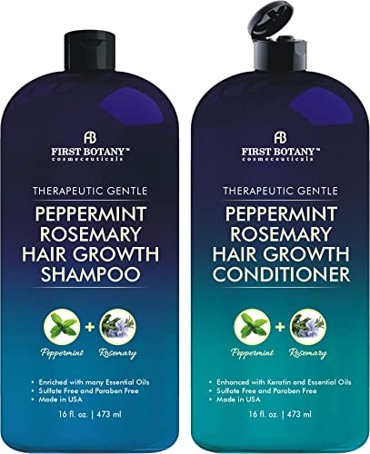 Peppermint Rosemary Hair Regrowth and Anti Hair Loss Shampoo and Conditioner Set – Daily Hydrating, Detoxifying, Volumizing Shampoo and Fights Dandruff For Men and Women 16 fl oz x 2