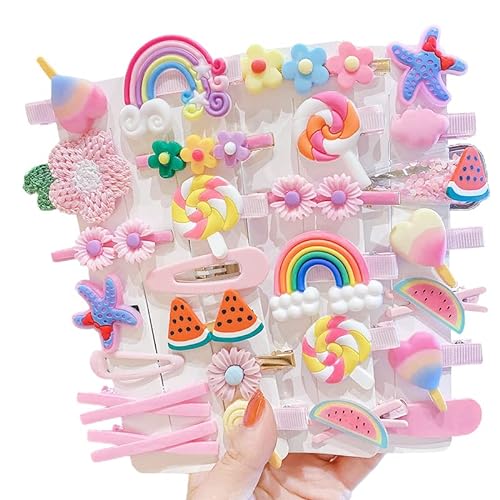 28 PCS Cute Hair Clips Fashion Girls Hair Accessories Flower Fruit Colorful Rainbow Candy Dessert Lovely Animal Barrettes Set Non-slip Metal Snap Pins for Girls Kids Teens Toddlers (Style B)