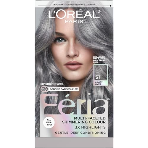 L’Oreal Paris Feria Multi-Faceted Shimmering Permanent Hair Color, Smokey Silver, Pack of 1 Hair Dye Kit