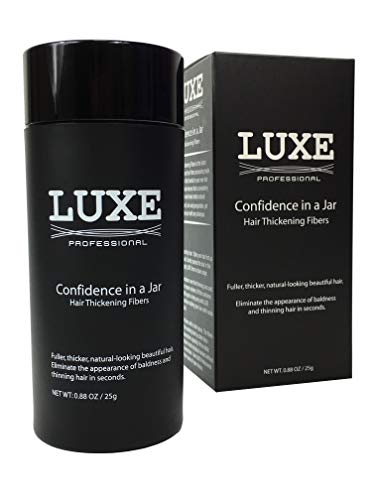 LUXE Hair Thickening Fibers for Unisex, CONFIDENCE IN A JAR, 2 Months+ Supply. Hypoallergenic, Dermatologist Tested, Multiple Colors Available (Black)