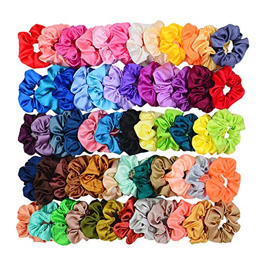 Simnice 60 Colors Silk Large Satin Hair Scrunchies Elastic Hair Bobbles Ponytail Holder Hair Scrunchy Vintage Hair Ties Accessories for Women Girls