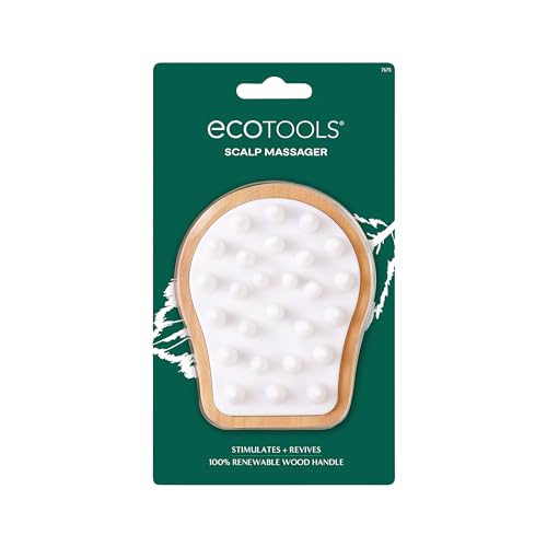 EcoTools Stimulation Scalp Massager, in Shower Brush, Removes Buildup, Soft, Silicone Bristles, & Wood Handle, Gently Massage Scalp, for All Hair Types, Eco Friendly & Cruelty-Free, 1 Count