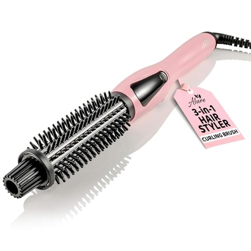 Alure Heated Styling Brush – 3-in-1 Ionic Hair Curler/Straightener with Anti-Scald Nylon Bristles, Electric Curl Wand for All Hair Types, Ideal as a Curling Iron Alternative for Short Hair and Styling