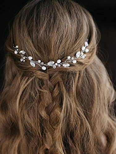 JAKAWIN Bride Pearl Wedding Hair Vine Rhinestone Hair Piece Crystal Bridal Hair Accessories for Women HV192 (1 Silver)