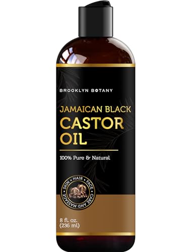 Brooklyn Botany Jamaican Black Castor Oil in Plastic Bottle for Hair Growth, Eyelashes & Eyebrows – 100% Pure and Natural Carrier Oil, Hair & Body Oil – Massage Oil for Aromatherapy – 8 Fl Oz