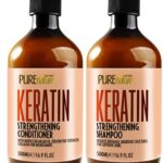 Keratin Shampoo and Conditioner Set – Sulfate and Paraben Free Treatment for Dry Hair – Anti Frizz, Collagen Enriched Formula for Curly or Damaged Hair – Safe for Men and Women with Color Treated Hair