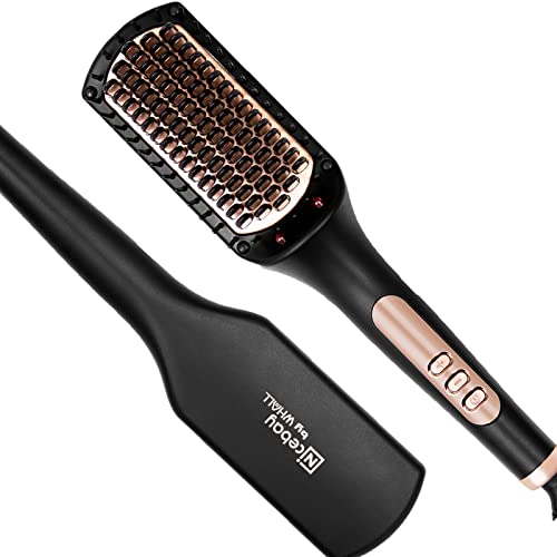 Nicebay Hair Straightener Brush, Negative Ion Hair Straightening Brush for Women, Anti-Scald & Auto-Off Feature, Fast Heating & 6 Temp Settings